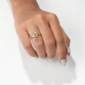 In Finger Front Look Of Cushion Cut Half Bezel Set Moissanite Engagement Ring