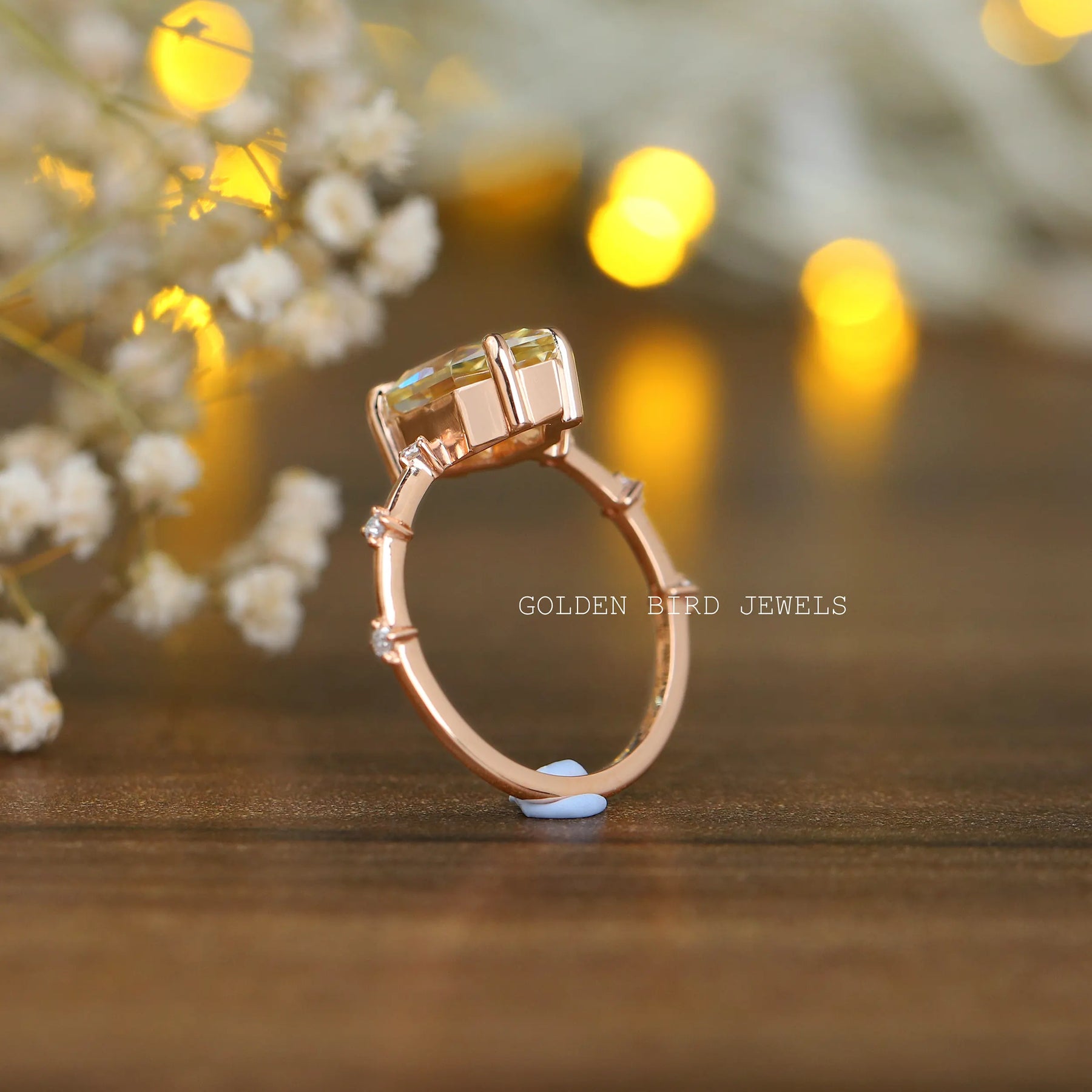 Back Side View Of 14K Rose Gold Dutch Marquise Cut Moissanite Engagement Ring