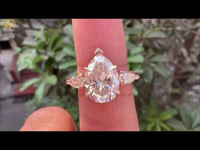 [YouTube Video Pear Cut Three Stone Engagement Ring]-[Golden Bird Jewels]