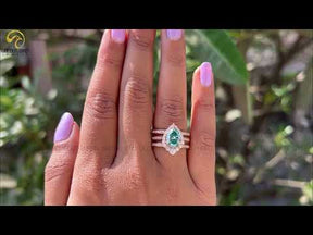 [Youtube Video of Blue Pear Moissanite Bridal Ring Set]-[Golden Bird Jewels]