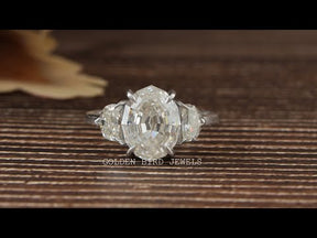 [YouTube Video Of Step Cut Oval Shape Moissanite Three Stone Ring]-[Golden Bird Jewels]