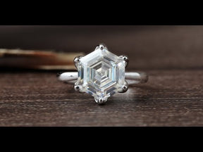[YouTube Video Of Moissanite Hexagon Cut Engagement Ring]-[Golden Bird Jewels]