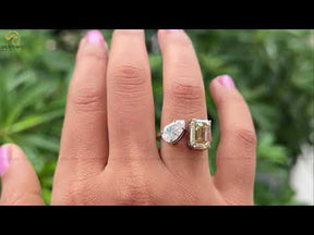 Pear And Emerald Cut Toi Et Moi Moissanite Ring