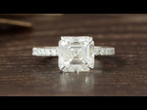 Youtube video of asscher cut moissanite solitaire engagement ring