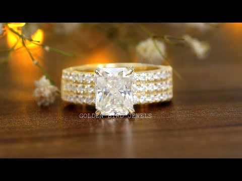 [Youtube Video Of Radiant Cut Moissanite Bridal Ring Set]-[Golden Bird Jewels]