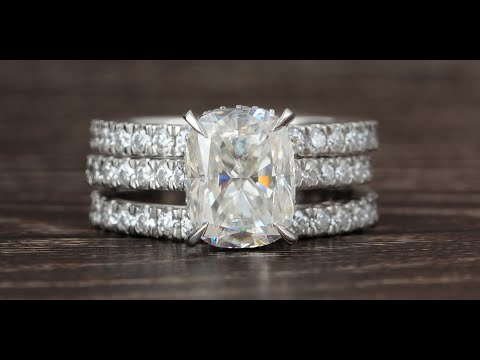 [YouTube Video Of Elongated Cushion Cut Moissanite Bridal Ring Set]-[Golden Bird Jewels]