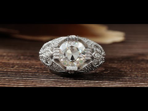 [YouTube Video Of OEC Round Cut Moissanite Art Deco Ring]-[Golden Bird Jewels]