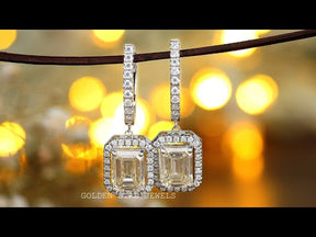 [YouTube Video Of Emerald Cut Moissanite Dangle Drop Earrings]-[Golden Bird Jewels]
