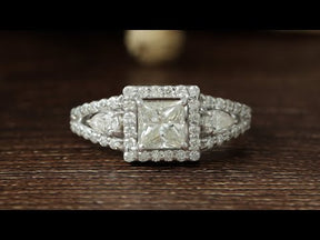 Youtube Video Of Princess Cut Three Stone Moissanite Halo Engagement Ring
