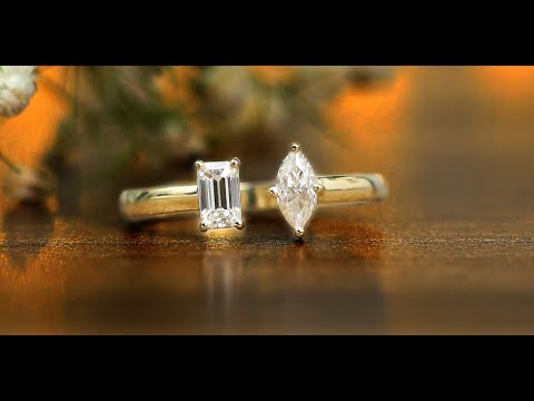 [YouTube Video Of Marquise And Emerald Moissanite Two Stone Open Ring]-[Golden Bird Jewels]