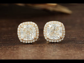 [YouTube Video Of Cushion Cut Moissanite Halo Stud Earrings]-[Golden Bird Jewels]