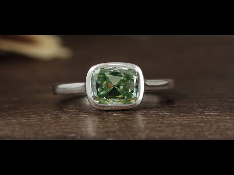 [YouTube Video Of Elongated Old Mine Old Mine Cushion Cut Moissanite Solitaire Bezel Set Ring]-[Golden Bird Jewels]