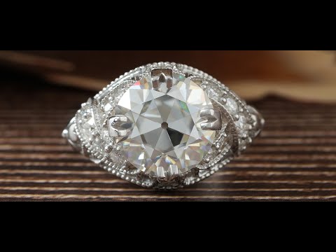[YouTube Video Of Old European Round Cut Moissanite Art Deco Ring]-[Golden Bird Jewels]