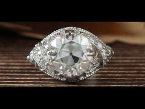 3.85 CT Old Cuts European Round Moissanite Art Deco Ring
