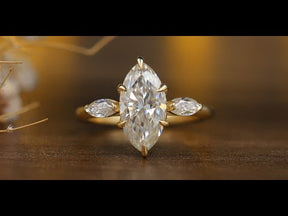 [YouTube Video Of Marquise Cut Moissanite Three Stone Engagement Ring]-[Golden Bird Jewels]