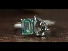 YouTube Video Of Pear & Emerald Cut Toi Et Moi Moissanite Engagement Ring