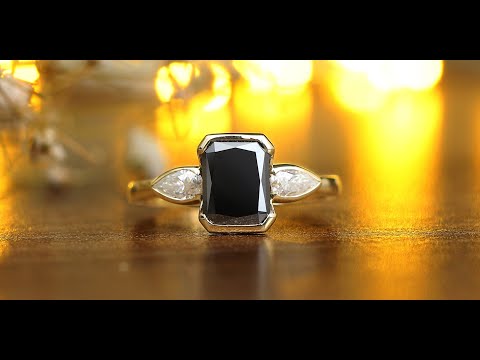 [YouTube Video Of Black Radiant Cut Three Stone Moissanite Ring]-[Golden Bird Jewels]