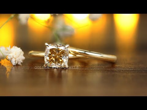 Youtube Video Brownish Yellow Cushion Cut Moissanite Wedding Ring Set