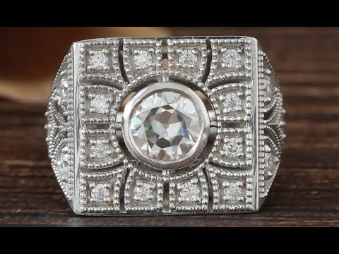 [YouTube Video Of Old European Round Cut Art Deco Moissanite Ring]-[Golden Bird Jewels]