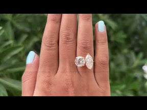 [YouTube Video Of Marquise And Round Moissanite 2 Stone Engagement Ring]-[Golden Bird Jewels]