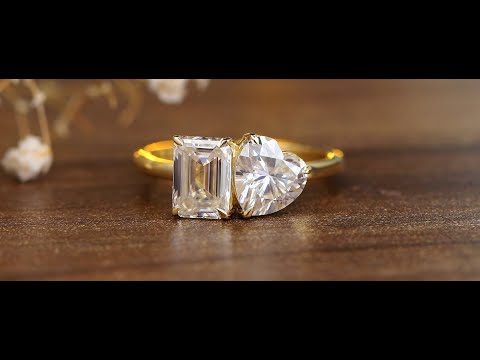 [YouTube Video Of Heart & Emerald Cut Moissanite Toi Et Moi Ring]-[Golden Bird Jewels]