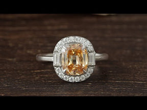 Youtube Video 2.25 Carat Champagne Criss Cut Cushion Moissanite Halo Engagement Ring