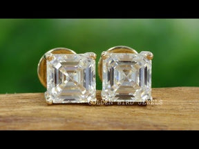 Asscher Cut Moissanite White Gold Stud Earrings