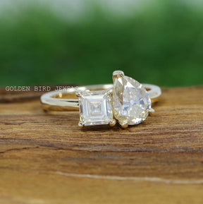 Asscher & Pear Toi et Moi Moissanite Ring