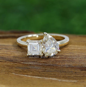 Asscher & Pear Toi et Moi Moissanite Ring