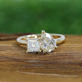 Asscher & Pear Toi et Moi Moissanite Ring